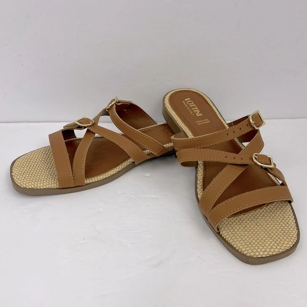 LOTTINI, VACCHETTA MULTI STRAP, BROWN LEATHER FLAT SANDALS, SIZE US 9.5 EU 41